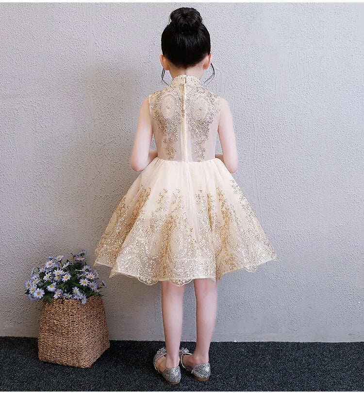 Elegant Tulle Golden Bridesmaid Dress For Kids